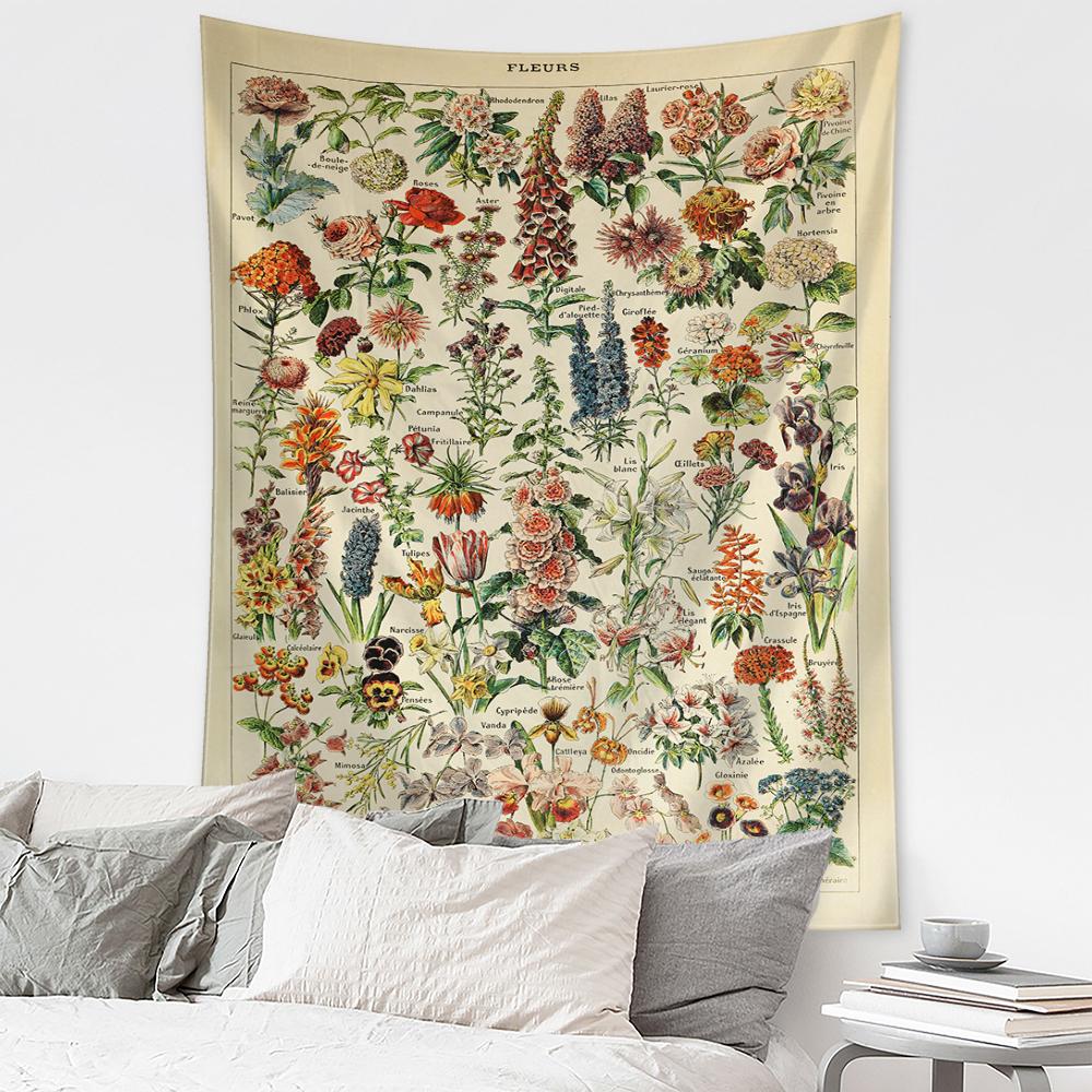 Diagrama de identificare a florilor și a plantelor Tapiserie Agatator de perete Retro Abstractă Artă minimalistă Estetică boemă Decor pentru casă