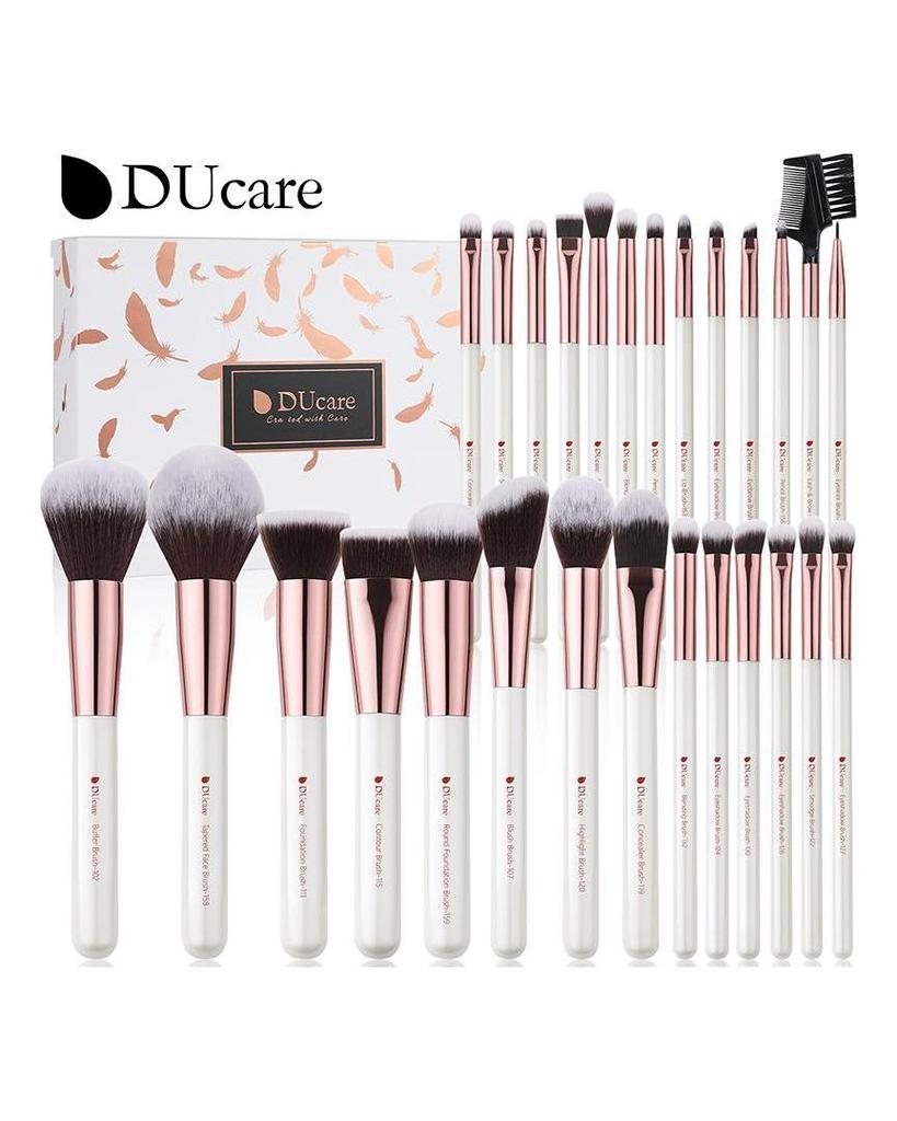 DUcare Zestaw pędzli do makijażu w kolorze perłowo-białym 27 szt. Profesjonalny pędzel do makijażu Podkład Cień do powiek Syntetyczny zestaw pędzli do makijażu z kozy kucyka