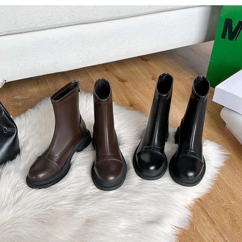 Dünne Stretch-Stiefel Neue Retro-Stiefeletten für Damen im britischen Stil für Frühling und Herbst mit runder Spitze