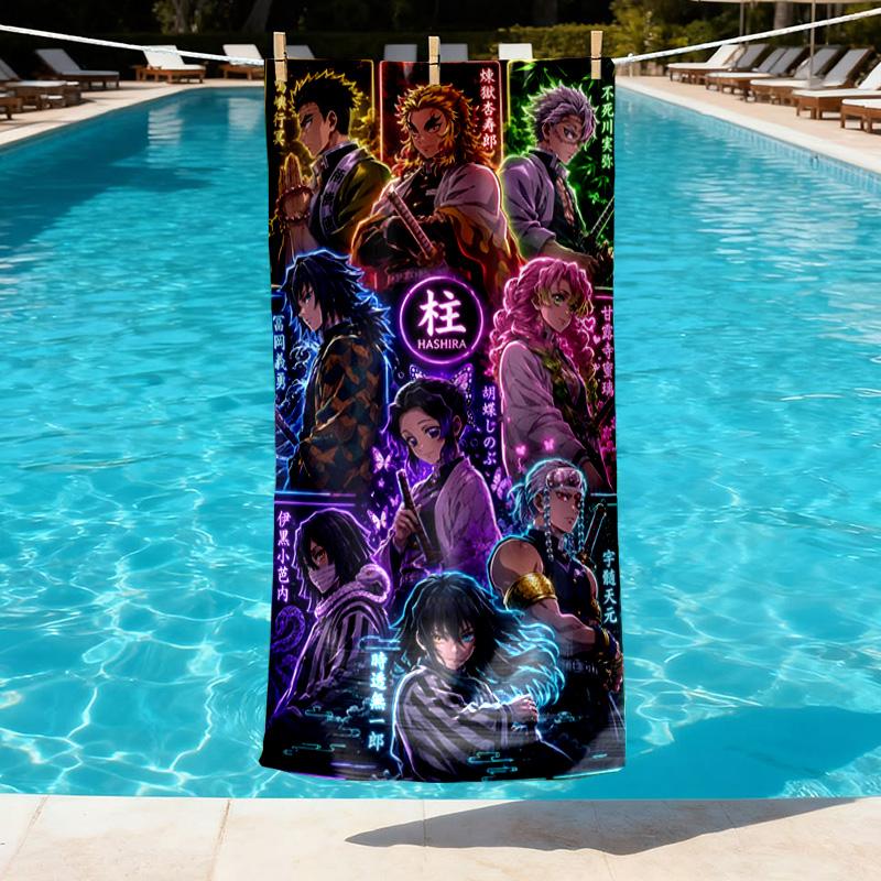 Demon Slayer Print Beach Towel Design, Soft, Lightweight. for Home Bathroom, Spa, Pool, Yoga, Surfing, Camping, Gift for Family, Friend