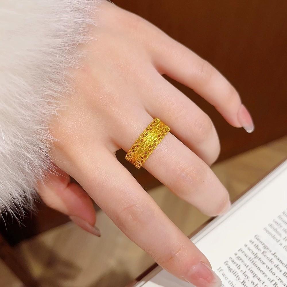 Elegant Sandy Gold Filigree Ring Weave Design Ancient Ring Classic Banquet Jewelry Women