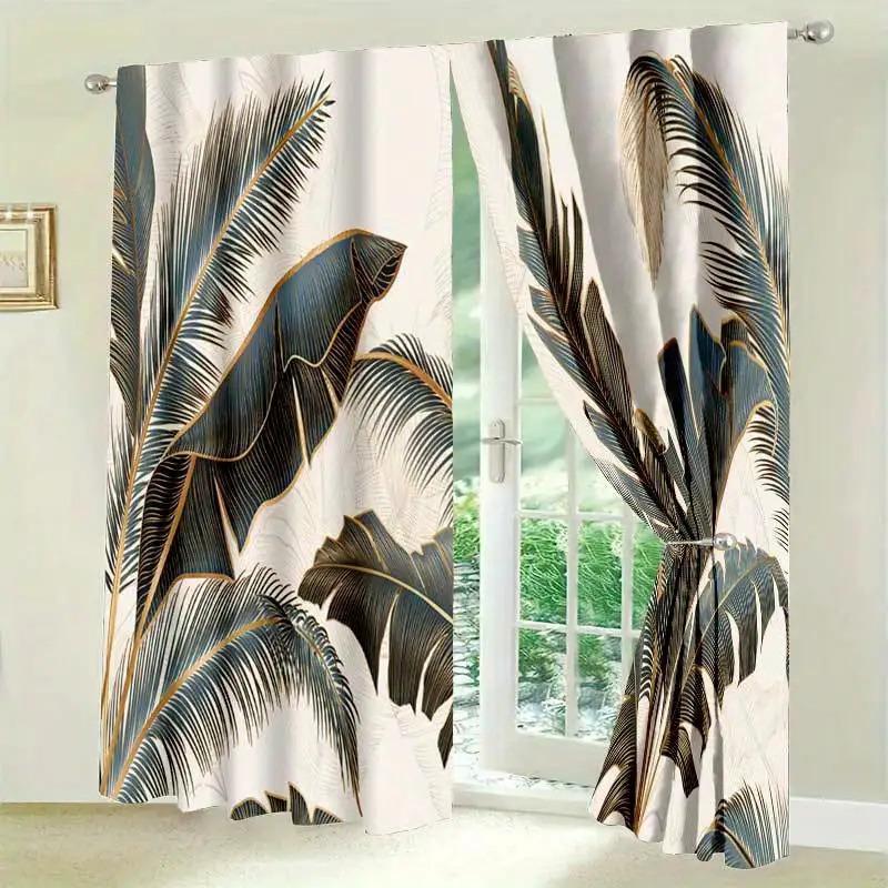 Vintage Palm Leaf Print Curtains Polyester Fabric Suitable Bedroom Living Room Decoration Curtain Machine Washable Perfect For