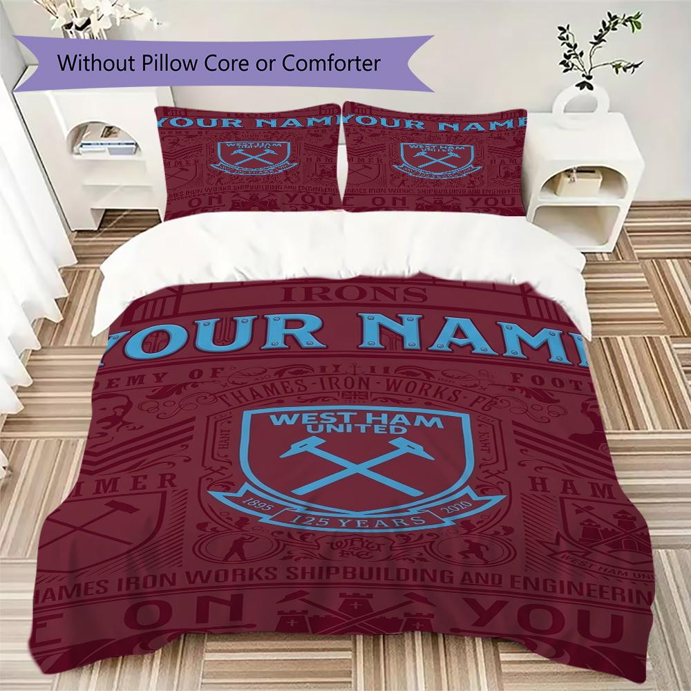 Biancheria da letto West Ham United FC con nome personalizzato, Set piumone Copripiumone Federa Regalo di Compleanno per la Casa(1 * copripiumino + 2 * federa, senza nucleo)_xia