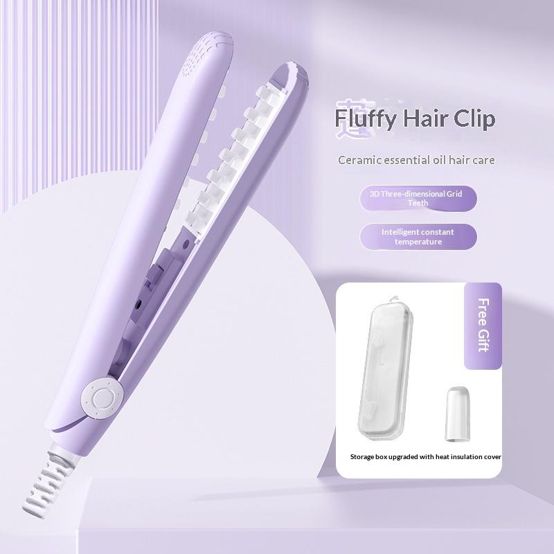 Electric Hair Curling Iron Mini Pink Corrugated Plate Compact Fast Heating Hair Styling Tool for Long Short Hair Travel Home