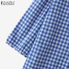 ZANZEA Blusa Casual da Donna con Scollo a V Maniche 3/4 Ampi Stampa a Quadri