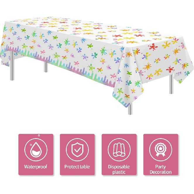 Xigejob Slime Birthday Party Tablecloth Decorations for Kids, Disposable Colorful Splatter Splash Theme Pink Slime Party Supplies Tablecover, 3 Pack,