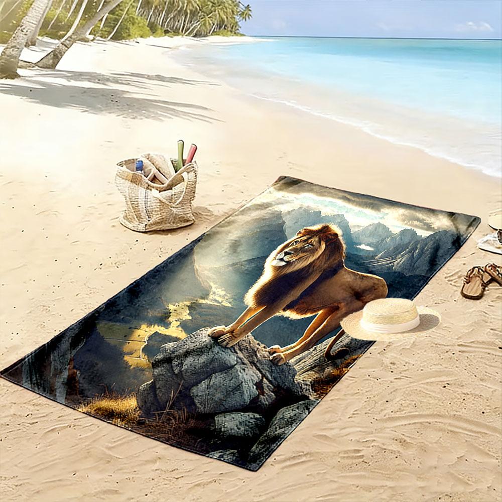 Majestic Lion On Mountain Landscape Patterned Beach Towel Quick Dry Perfect for Travel Outdoor Sports Jogging the Beach and Swimming
