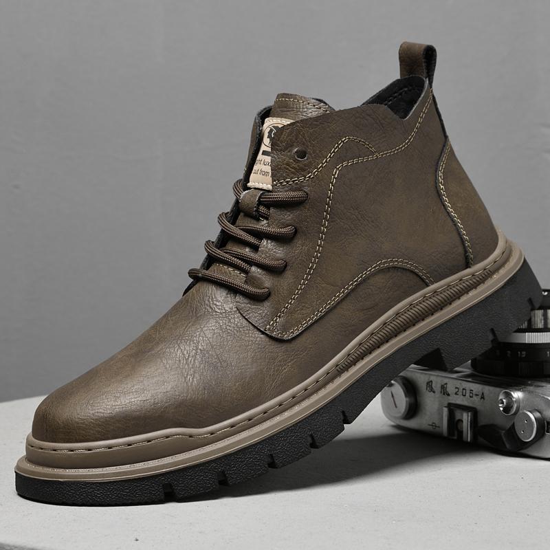 Botas de Tela Primavera Otoño Estilo Británico Adulto Zapatos de Hombre Cálidos con Piel Felpa de Caña Alta Casual Cuero Botas Zapatos de Hombre