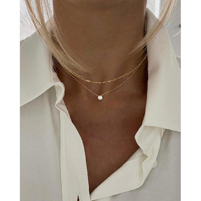 Tewiky Dainty 14k Gold Plated/Silver Cubic Zirconia Necklaces for Women | Simple CZ Jewelry Necklaces Trendy Gifts