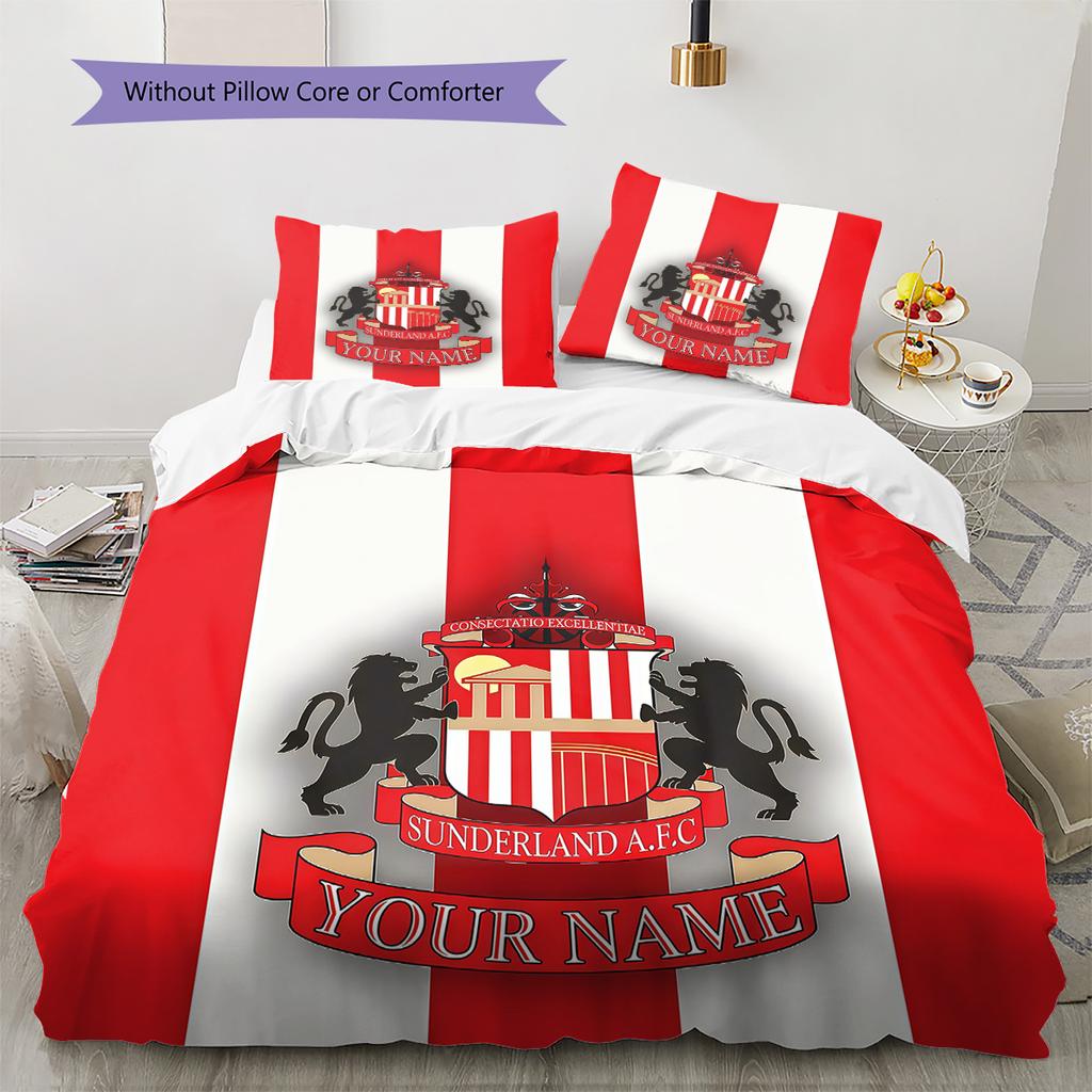Sunderland Association Football Club Custom Name Pattern Bedding Quilt Set Quilt Cover Pillowcase Home Birthday Gift(1 * Duvet Cover + 2 * Pillowcase,
