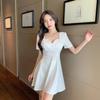 Small solid color dress women's summer new French square collar small dress waist and thin temperament short skirt