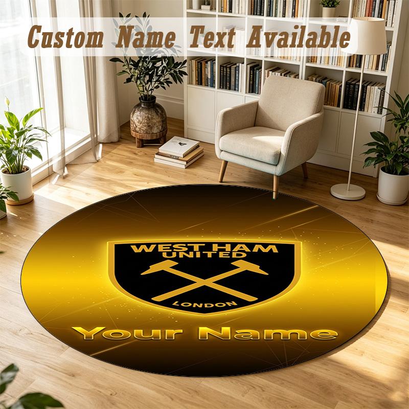 Round Rug Custom NameWest Ham United FC Pattern Non Slip Carpet Home Floor Decor