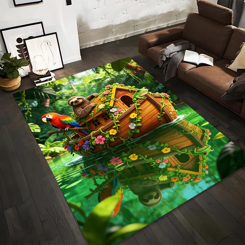 

Colorful Cartoon Animal Forest Scene Carpet with Parrot and Sloth Design Suitable for use as an anti-slip for living room bedroom sofas 40x60cm( 15x23in )