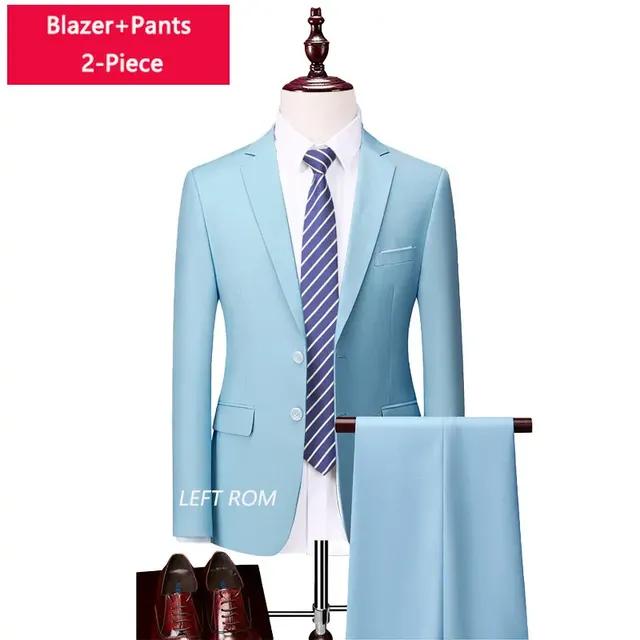 

( Куртка + Жилет + Брюки ) Бутиковый мужской деловой деловой костюм Pure Color, комплект из 3 предметов и комплект из двух предметов, свадебное платье для жениха M синий