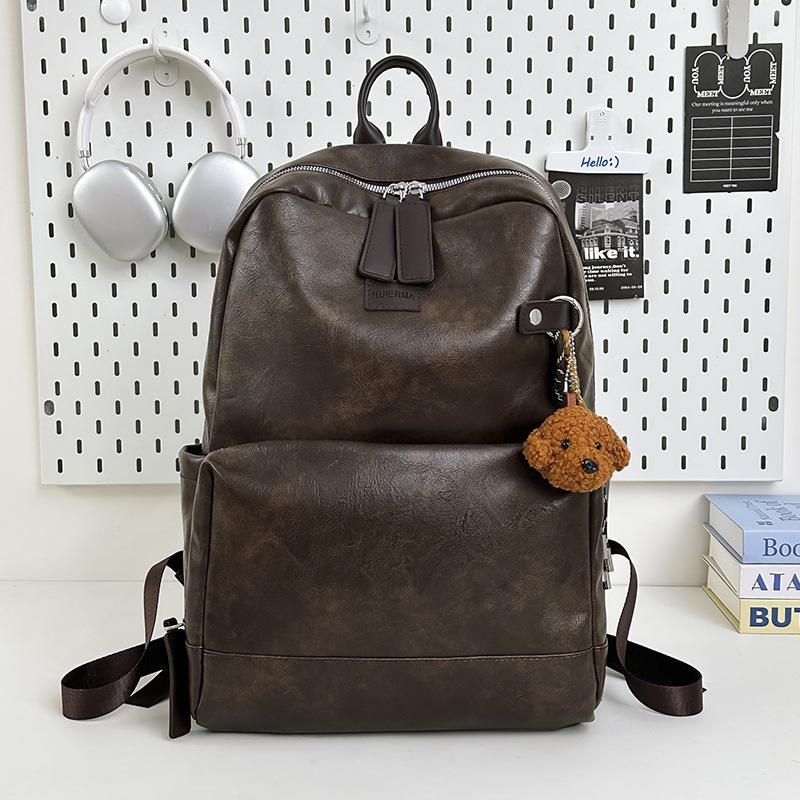 Schoolbag Schoolbag Male Korean Version College Student Backpack Pu Texture Casual Large Capacity Backpack High School Student Computer Casual