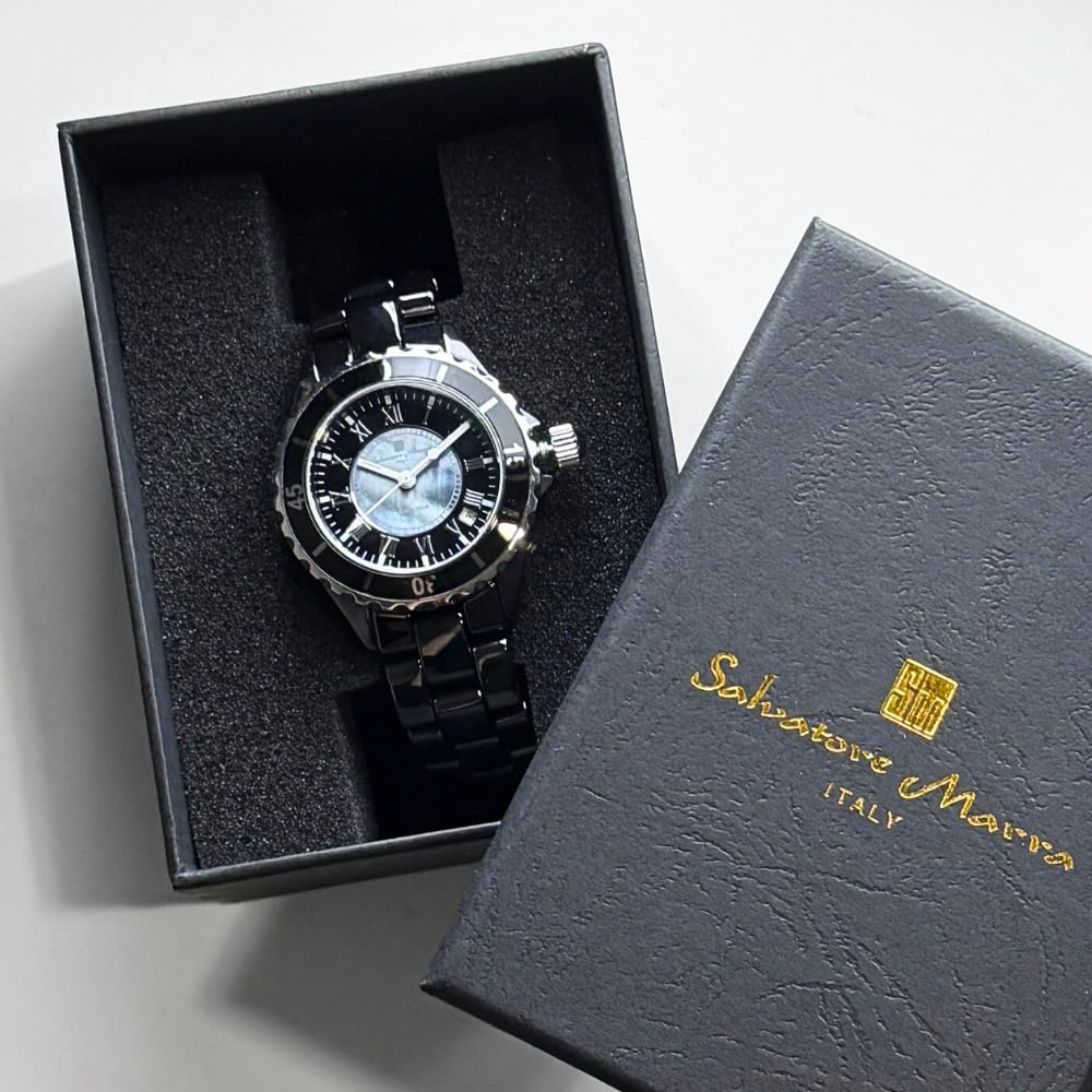 Salvatore Marra Gift Set Salvatore Marra Quartz Watch with Roman Numerals and Ceramic Strap 1 (Pre-wrapped) Men's (No. Black)