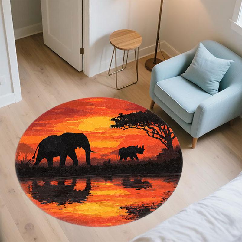 Animals & Sunset pattern round rug,Carpet Rug for Living Room Bedroom Playroom ,Non-slip Floor Mat,Holiday Gifts and Birthday Gifts.