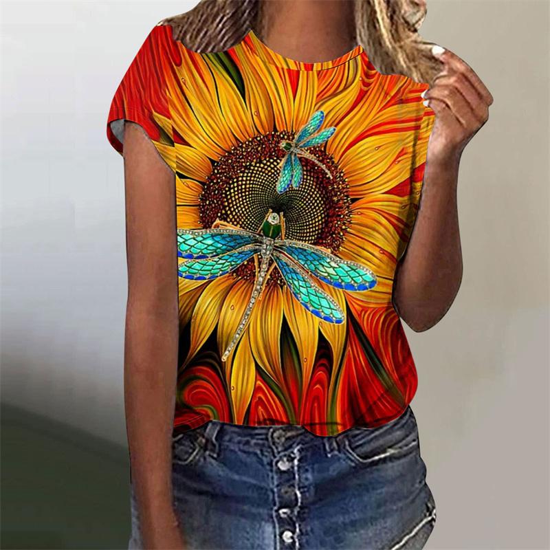 Buntes Schmetterling Tierdruck T-Shirt Damen Harajuku Vogel Blume Grafik Kurzarm T-Shirts Mode Grafik O-Ausschnitt T-Shirt Top