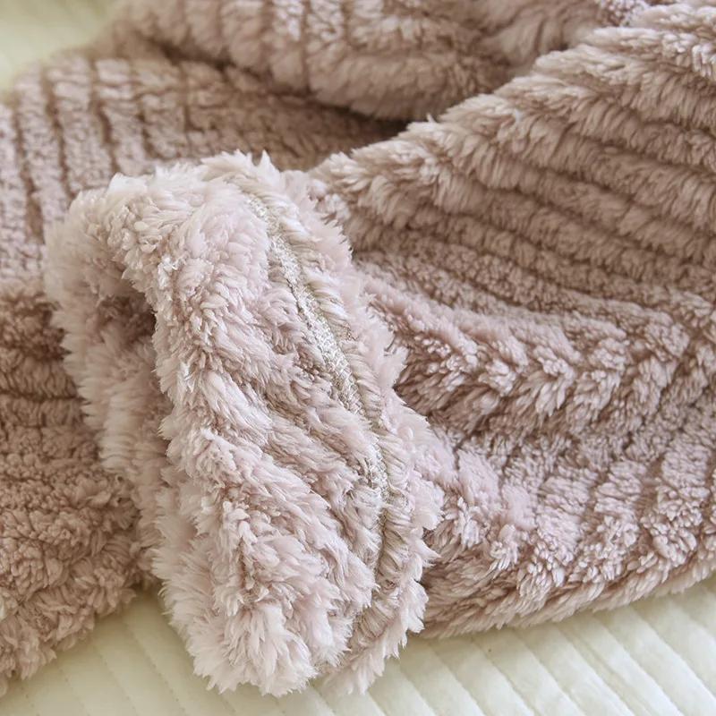 Autumn Winter Flannel Nightwear Set V-Neck Plush Thickened Coral Plush Solid Color Home Fur Long Sleeve Pants Two Piece Set