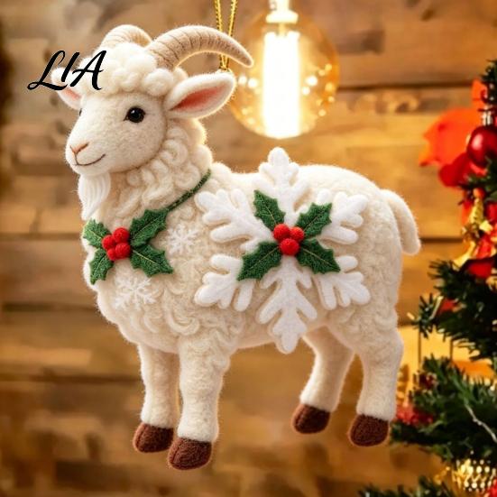 Decorative Holiday Ornaments Christmas Acrylic Goat Ornament, Sheep Hanging Decoration for Xmas Tree, 2D Flat Animal Pendant Festive Party Decor