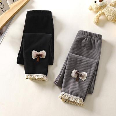 Autumn 2024 Girls' Lace Trim German Velvet Leggings