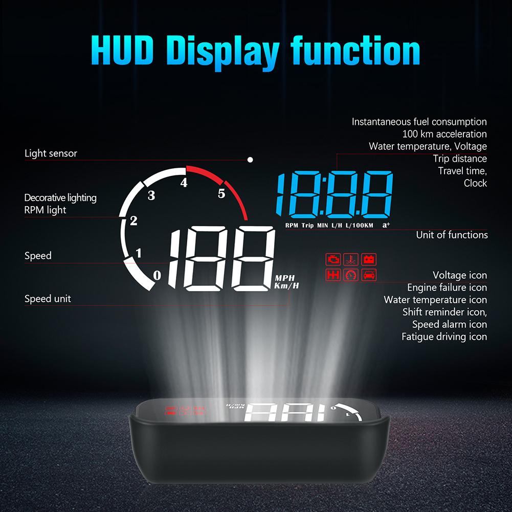 Car Hud Head-up Display M10 Hd Windshield Projector Obd Overspeed Warning Multifunction Driving Safety Modified Parts