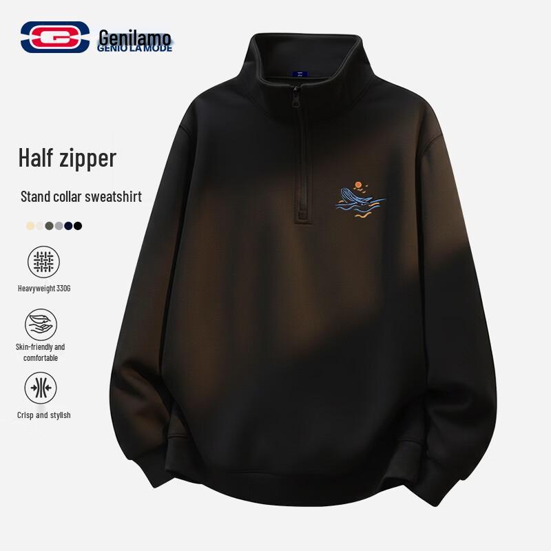GENIOLAMODE Men s Half-Zip Pullover Sweatshirt L
