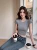 2026 Sommer Slim Fit Spicy Girl Weißes T-Shirt mit weiten Ärmeln und Rundhalsausschnitt