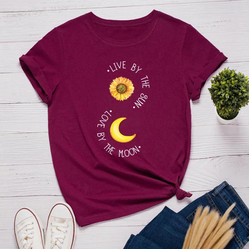 Golden Moon Sun Print Women T Shirt Short Sleeve O Neck Loose Women Tshirt Ladies Tee Shirt Tops Clothes Camisetas Mujer
