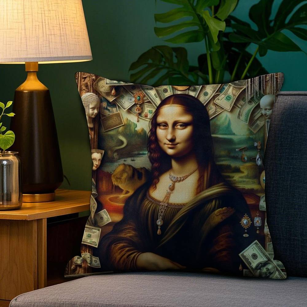 Modern Art Funny Mona Lisa Pillow Case Plush Fabric Soft Double Sided Print Sofa Cushion Cover Throw Pillow Covers