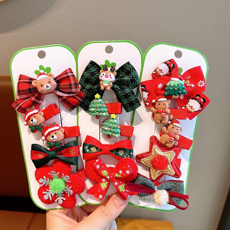 Kids' Christmas Hair Clips: Cute Reindeer Santa Bows & Cartoon Duckbill Clips