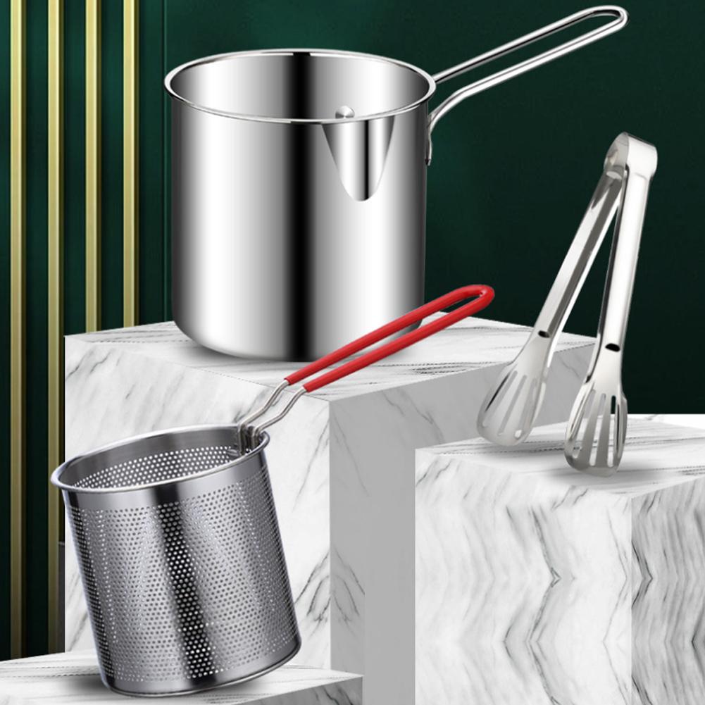 1200ML French Fries Fryer with Strainer Basket Multipurpose Fries Fryer 304 Stainless Steel Kitchen Cooking Tools