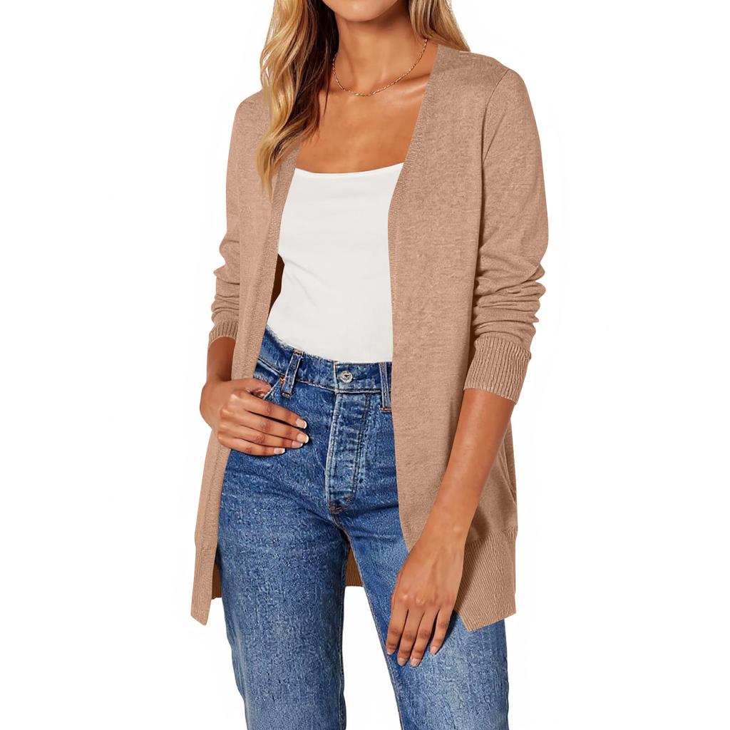 Women‘s Round Neck Long Sleeve Lace-Up Fitted Cardigan Coat