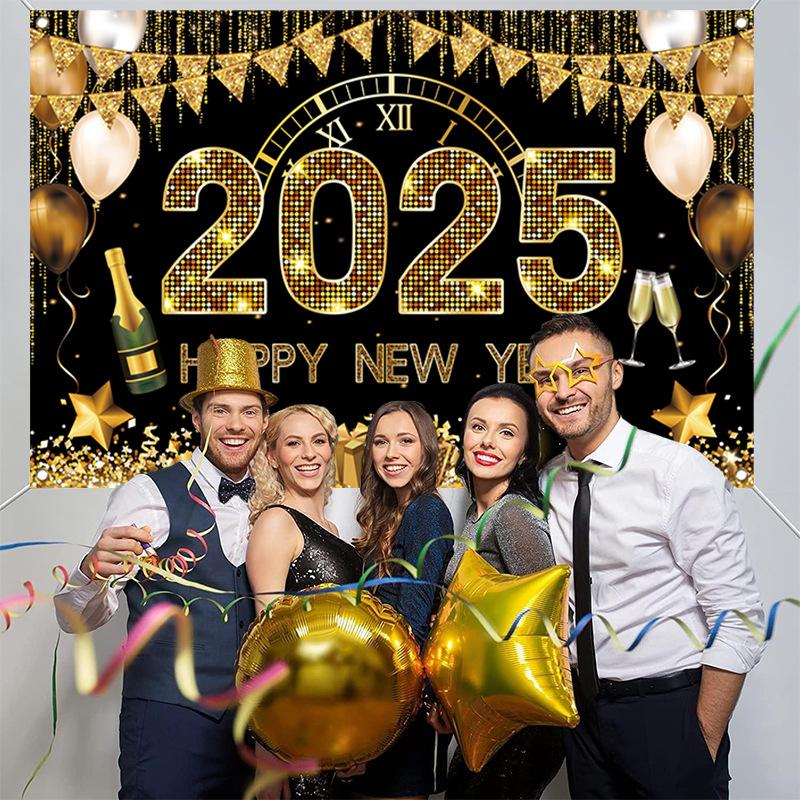 Dekorativ Nedräkningsbanner Festlig Glitter Återanvändbar Fotobakgrund Elegant Festrekvisita för Firande