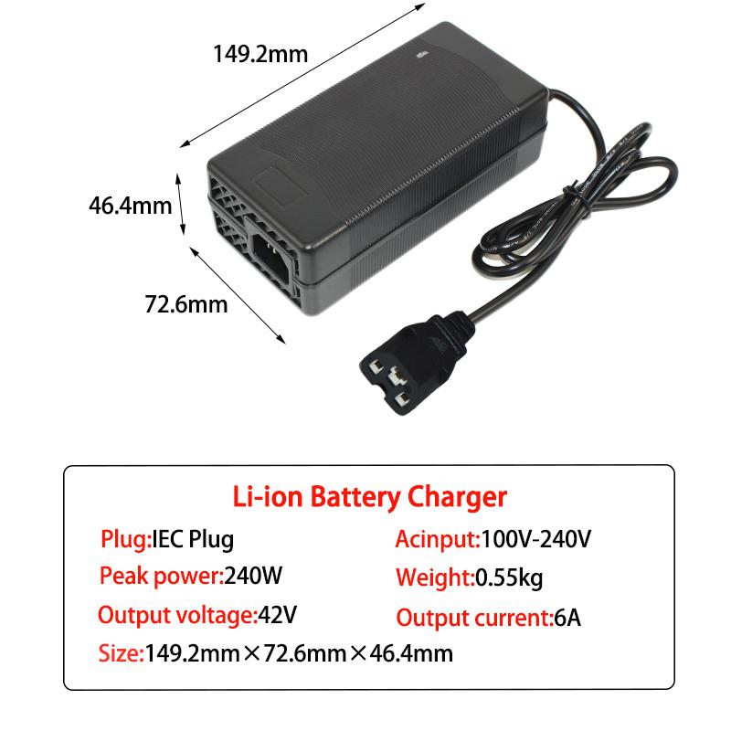 36V 6A Battery Charger 42V GX16 IEC XT60,XT90 Lithium Li-ion Li-poly Fast Charger 10S 36 Volt