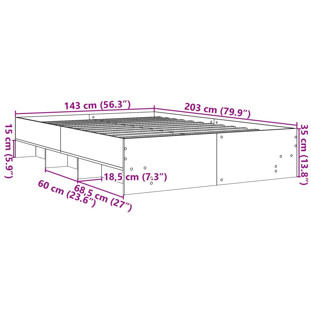 Bed Frame Concrete Grey 140 x 200 cm Engineered Wood