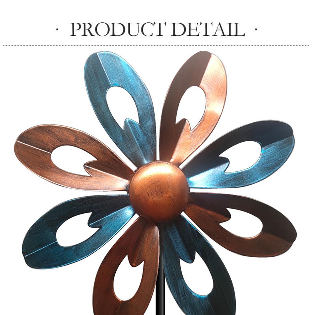 Decorative Rotating Iron Pinwheel Ornament Rural Ironwork Wind Spinner Easy Installation for Garden Yard Red Copper