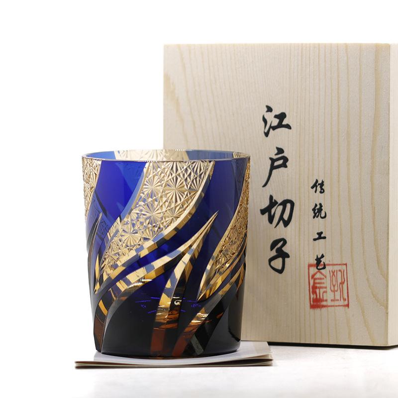 Jinzhi Japanisches Edo-Schliff-Kristallglas Weinglas Whiskey Flammenmuster Handgeschnitzte Schale Leichter Luxus