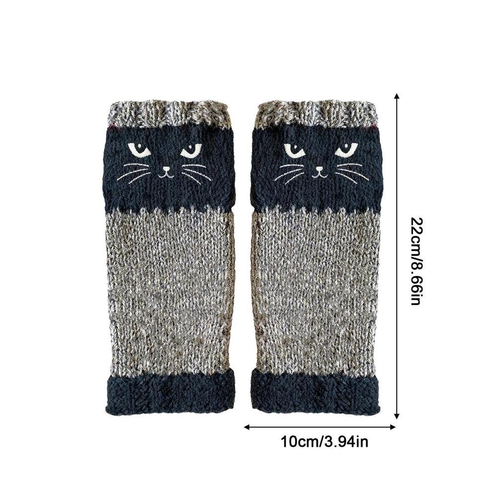 

Winter Half-Finger Gloves Unisex Knit Fingerless Gloves Cat Embroidery Outdoor Warming Supplies Warm Open Finger Wearing Gloves темно-синього кольору