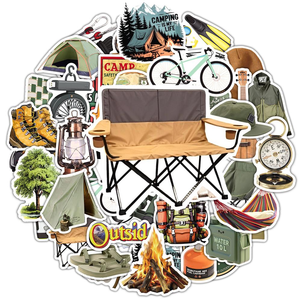 10/30/50pcs Outdoor Camping Hiking Cartoon Stickers Travel Landscape Decals DIY Notebook Journal Notebook Wild Adventure Sticker