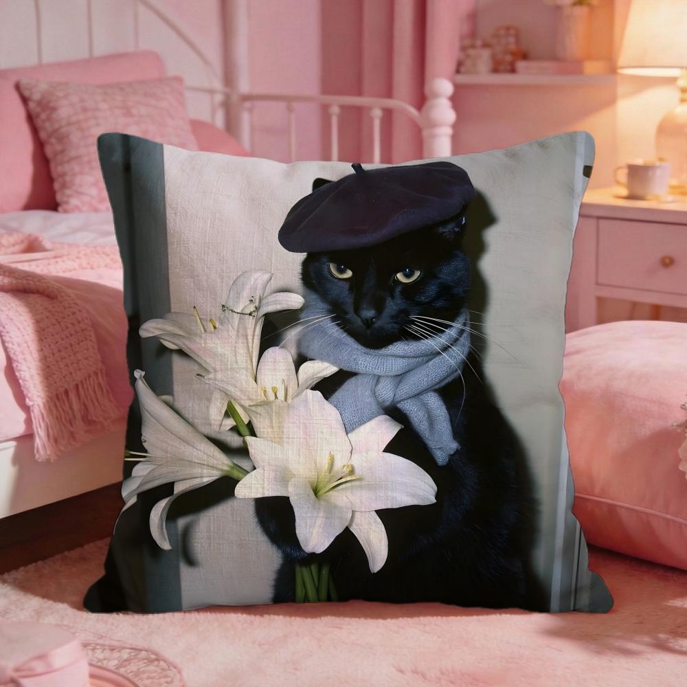 Black Cat Cute Cushion Cover Premium Comfort Reversible Pillow Cove Two In One Design For Any Room Car Interior