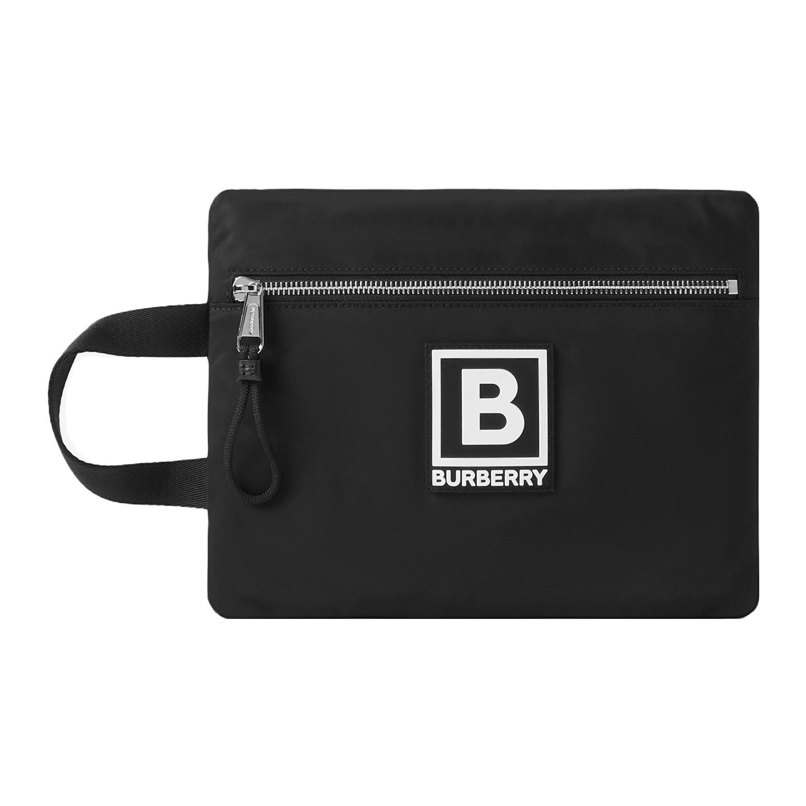 

Burberry B Logo Zip Pouch, Black Nylon Wristlet Clutch with Handle, Luxury Designer Travel Pouch for Daily Carry, Business & Vacation 80653121 Basic Set (Bag+Dust Bag)