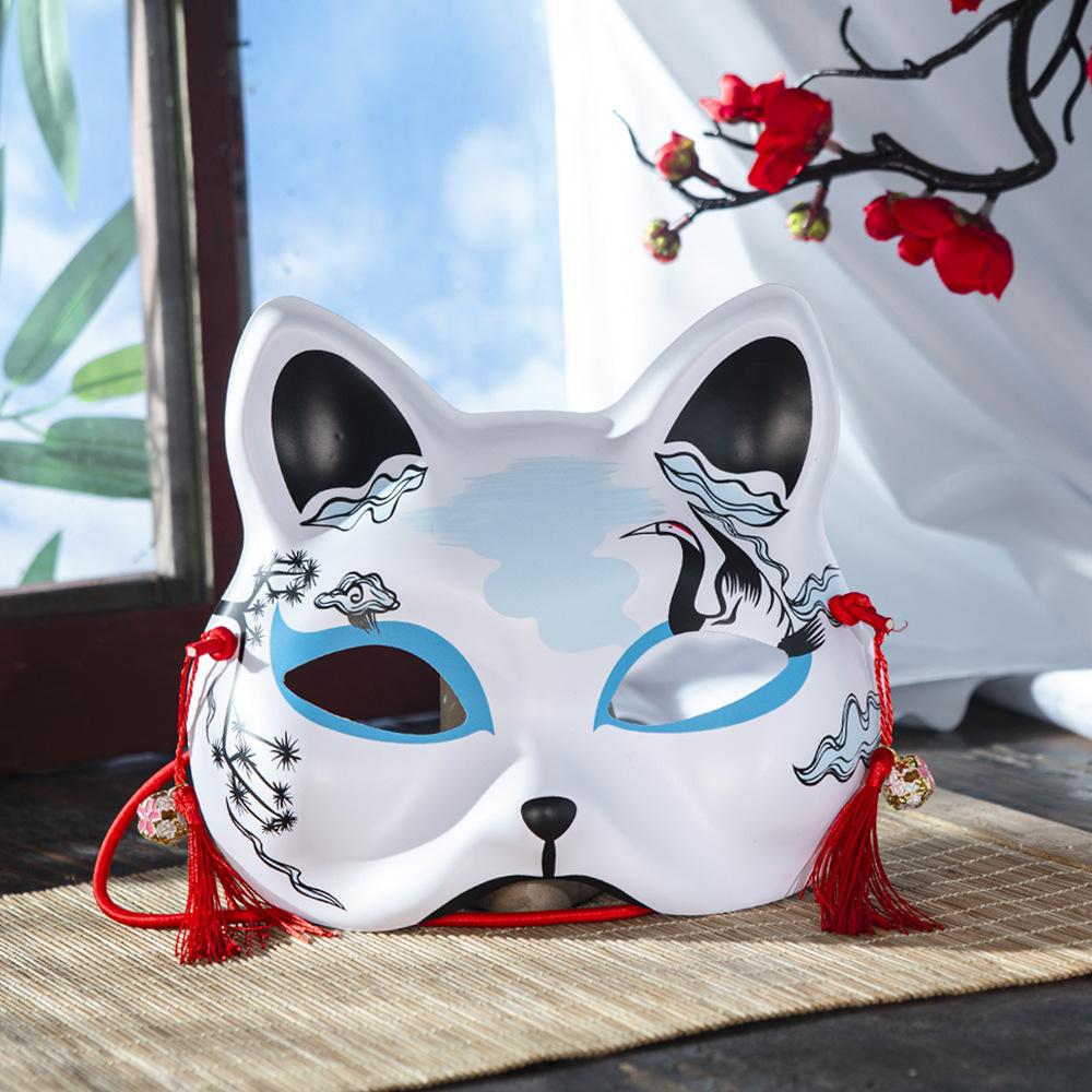 Handbemalte antike Wind-Hanfu-Masken, japanisches Dämonenmädchen, Fuchs, halbes Gesicht, Katzengesichtsmaske, Halloween-Kostüm, Party, Animation, Shake-Requisiten