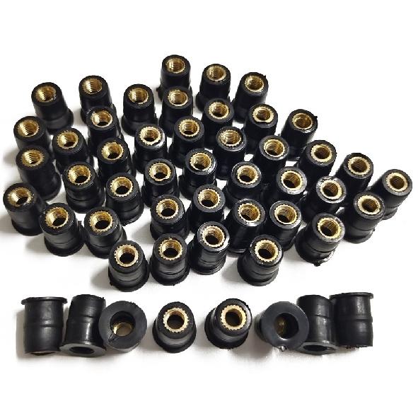 50Pcs M5 Well Nuts Fairing Fasteners Brass+Rubber Well Nut Motorcycle Windshield