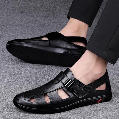 Pantofi de vară din piele perforată pentru bărbați, nou sosit, sandale casual, pantofi respirabili cu orificii pentru mers, sandale pentru bărbați, sandale de lux pentru plajă