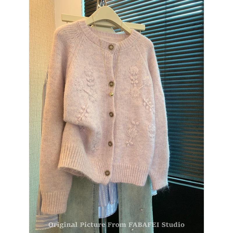 

Lazy Wind Heavy Industry Chain Sweater Women s Autumn and Winter New Soft Waxy Raccoon Fleece Knitted Cardigan Jacket one size fits all світло-фіолетового кольору