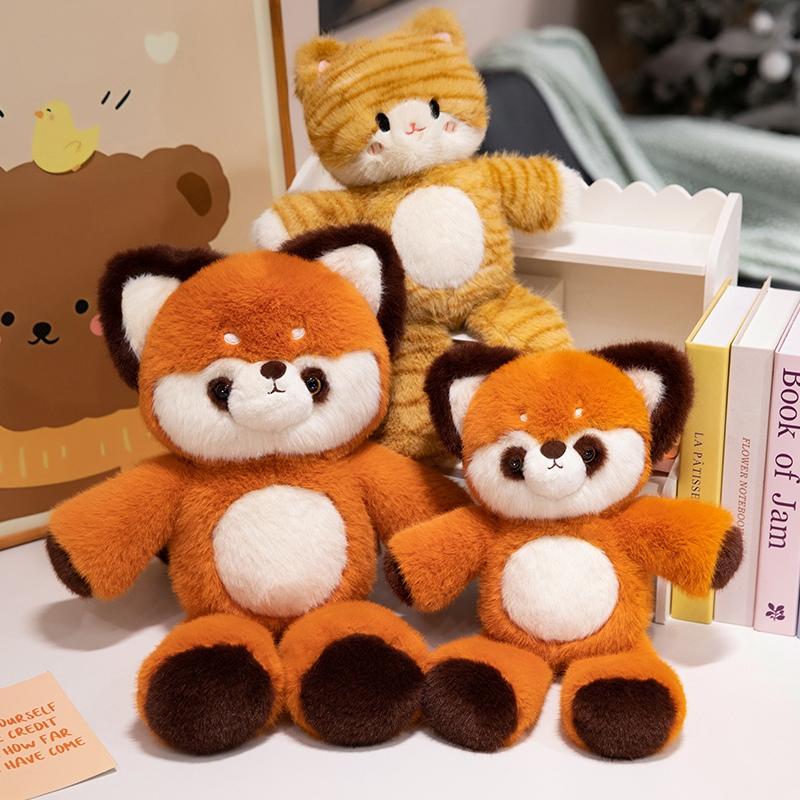 Gentle Raccoon Cat Plush Playthings Comfortable Fluffy Cartoon Red Panda Kitten Doll Warm Hugging Animal Doll Cuddly Present