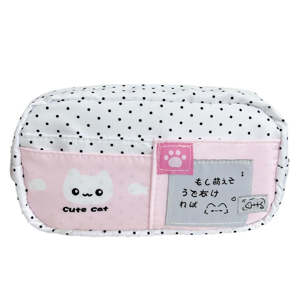 Канвасовый пенал с рисунком кошек и многослойным хранением для офиса и школы розовый