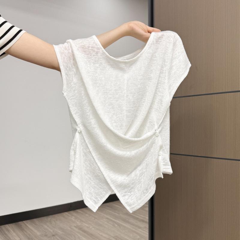 

Это стильная футболка с перекрещенным вырезом, короткими рукавами и прямыми плечами для женщин, облегающий и подчеркивающий фигуру топ в корейском стиле. one size белый