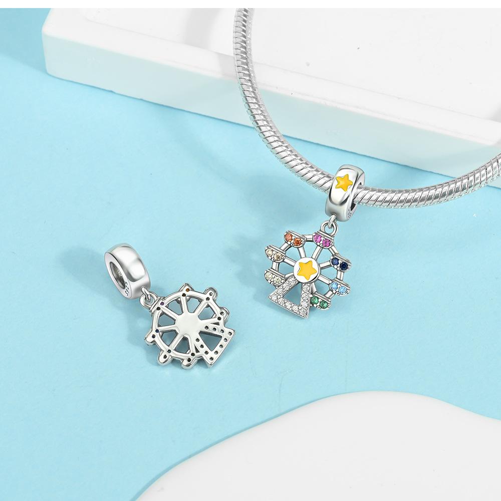 S925 Silver DIY Fashion Castle Ferris Wheel Pendant Charm Jewelry Making Accessory Popular Necklace Ornament